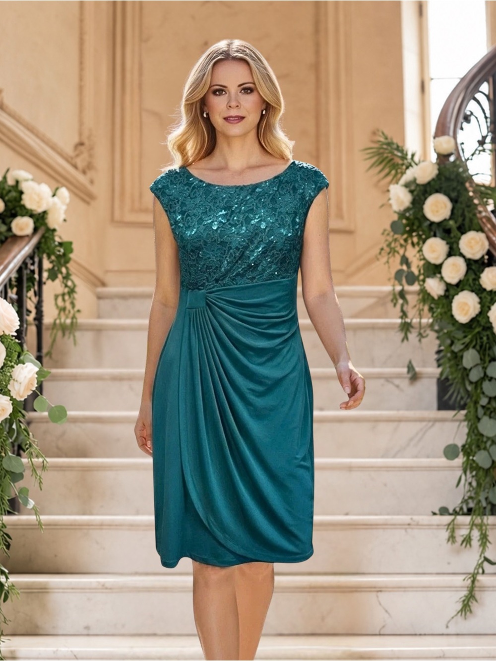 Enfocus Women's Size 20 Hunter/Teal Green With Rose Sequins